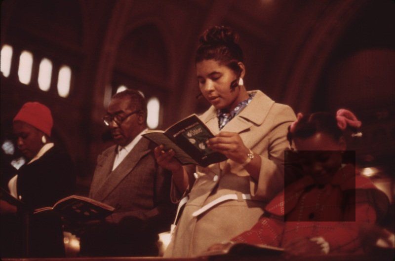 Worshippers at Holy Angel Catholic Church on Chicago's South Side are seen in this October 1973 image